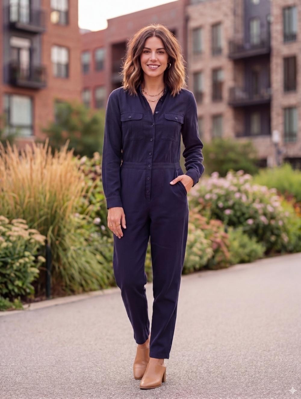 Outerknown S.E.A. Long Sleeve Organic Cotton Linen Jumpsuit Navy Sz L Coverall
